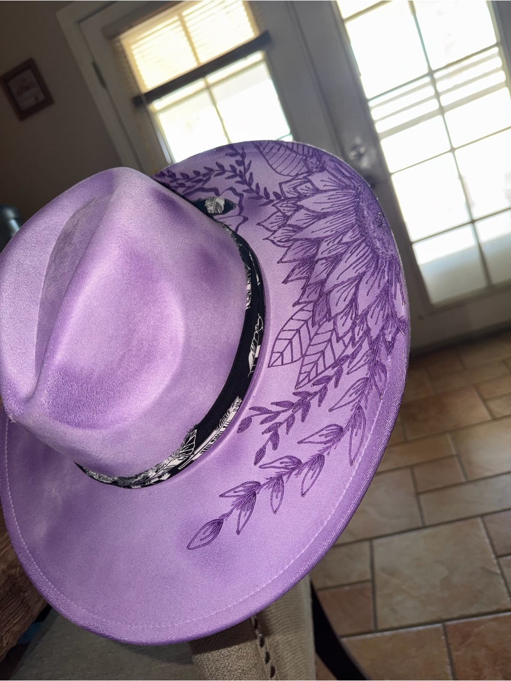 Stylish Lavender Women's Wide Brim fedora Hat with Floral Detail